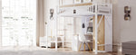 Metal Loft Bed, 90x200cm, Safety Rail with Window & Ladder, White