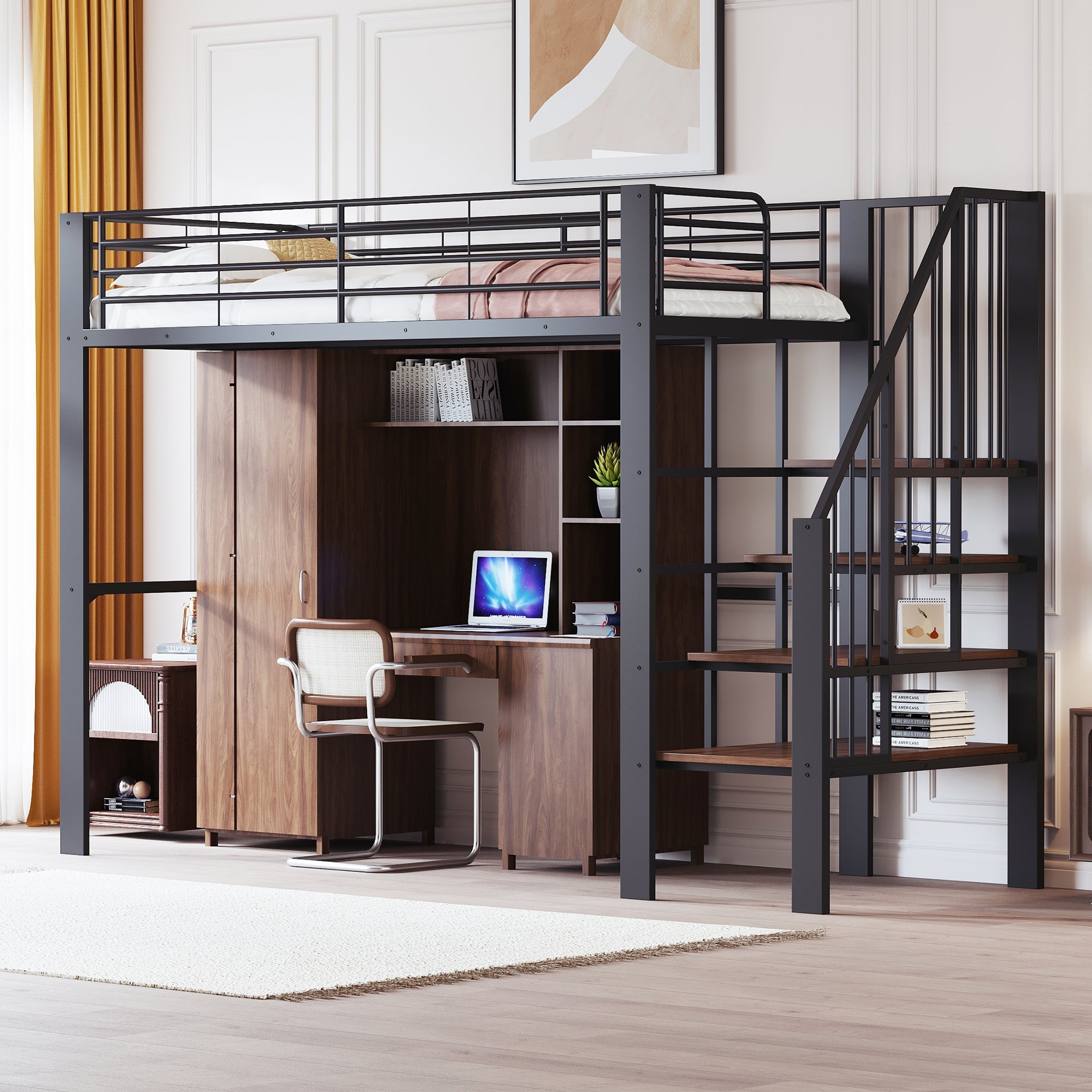 Loft Bed 90x200 Sturdy Construction Storage Stairs Metal