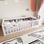Kids Bed 90x200cm with Storage & Safety Rail, Solid Wood White