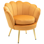 Armchair Upholstered, Shell Shape Relaxing, Metal Legs, Velvet, Yellow