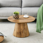 Set of 2 Round Coffee Tables, High and Low Nesting Stool Side Tables, Natural Wood Look MDF