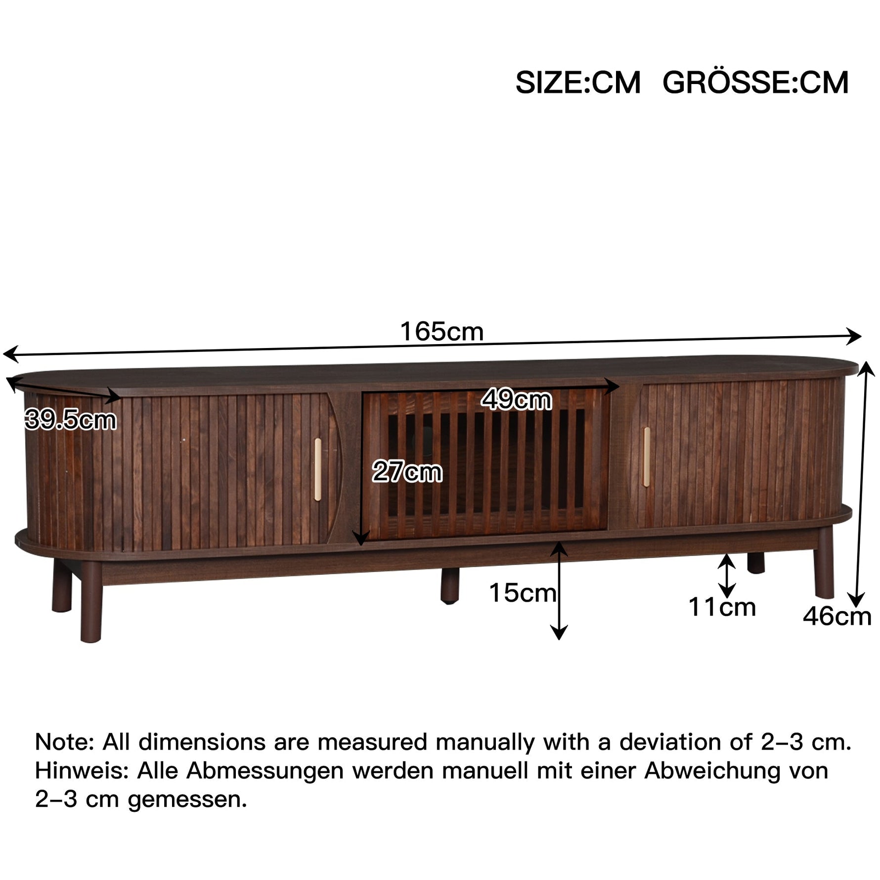 Lowboard TV Cabinet, 165 x 39.5 x 46 cm Sliding Door 65-inch TV Stand, Brown