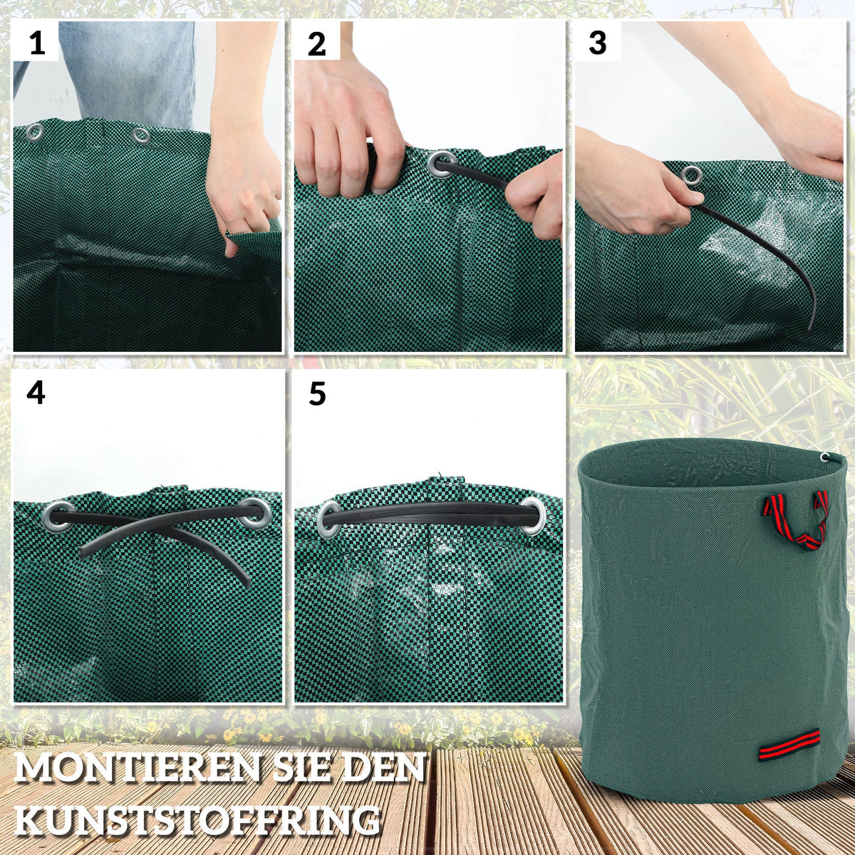 Garden Bag 3x272L Waterproof with Handles, Leaf, UV Protection, Wood