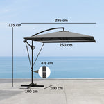 Cantilever Parasol Ø260 cm UV 50+ Water-Repellent, Tiltable, Grey