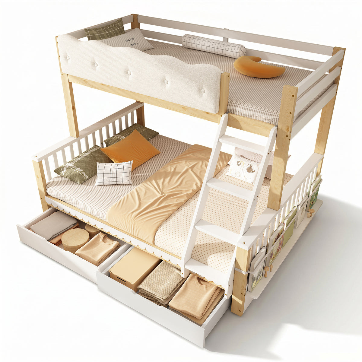 Children's Bunk Bed 90x200/140x200 with Drawers, White & Oak