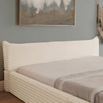 Double Bed 140x200cm, Corduroy Cover, Eucalyptus Wood Frame, Beige