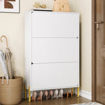 Modern Minimalist Shoe Cabinet with 3 Doors and Large Capacity, White and Gold