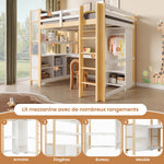 Loft Bed 140x200cm with Storage, Desk & Wardrobe, Natural