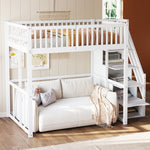 Loft Bed 140x200cm with Safety Storage Ladder and Railing, White Solid Pine Wood