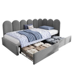 Upholstered Daybed with Drawers and Slatted Frame, 90x200cm, Gray Velvet