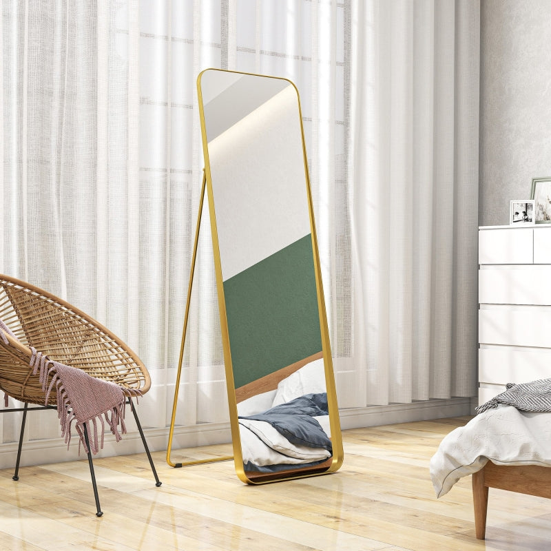 Full-Length Mirror, Freestanding, Tilting, Metal Frame, Gold