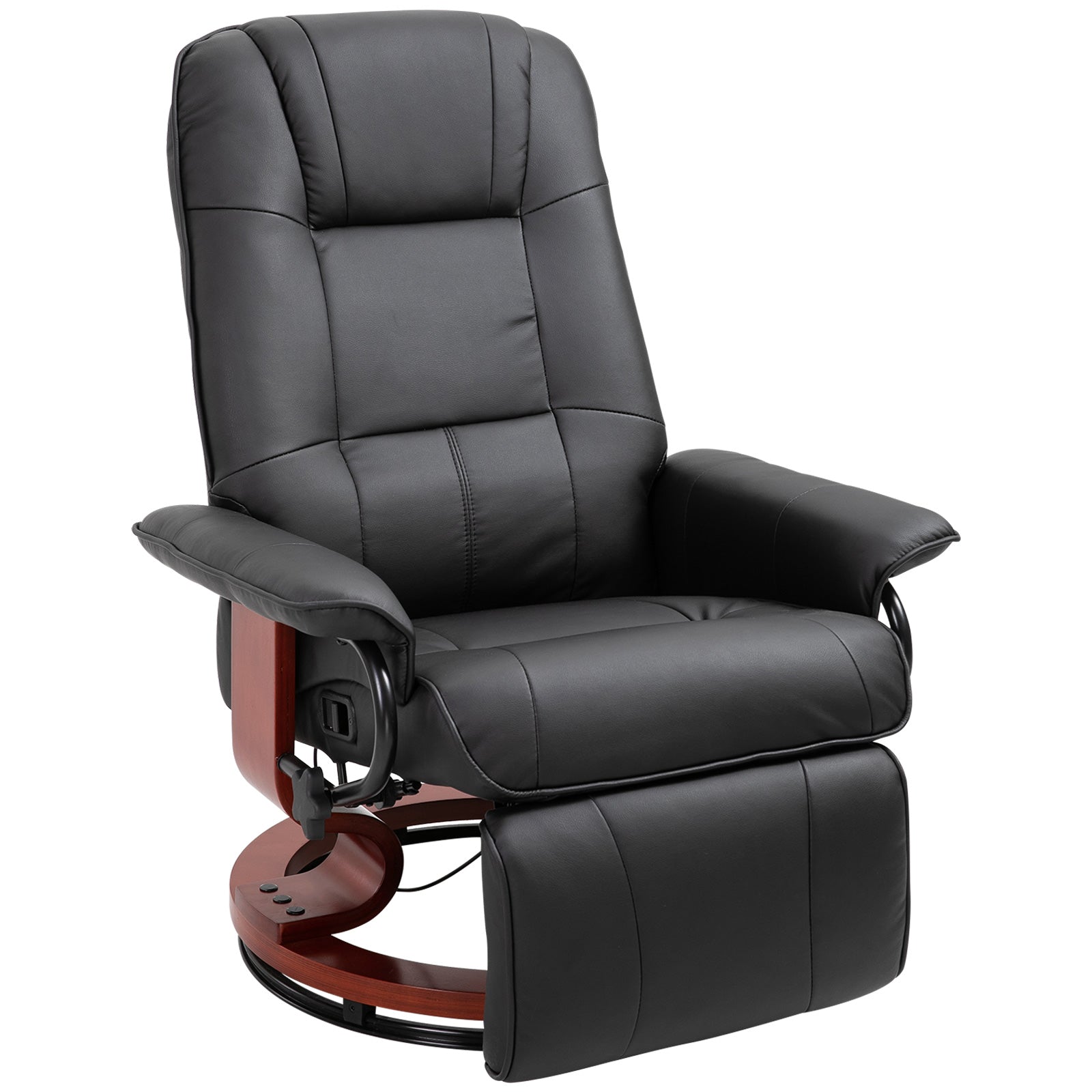 Recliner Chair TV with Footrest 360° Swivel Wooden Base Faux Leather Black