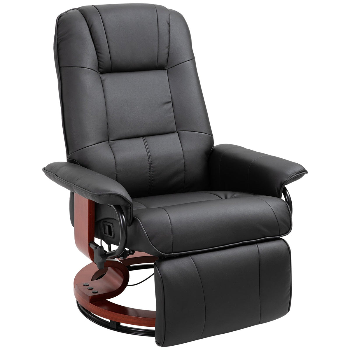 Recliner Chair TV with Footrest 360° Swivel Wooden Base Faux Leather Black