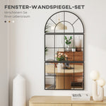 Three-Piece Arched Wall Mirror, Decorative Window Hanging, Black Metal Frame
