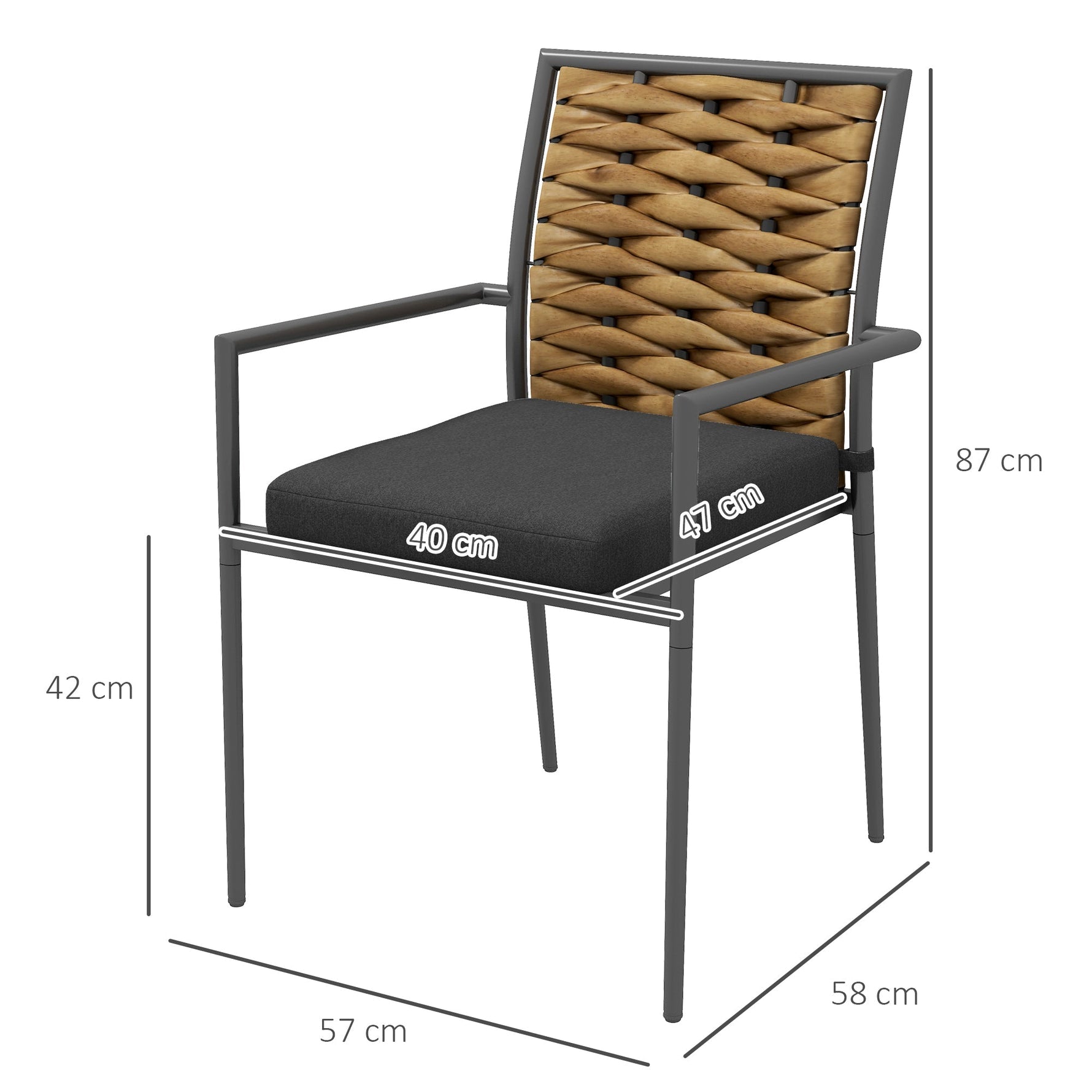 Garden Chairs, Weather-Resistant Modern Design 57x58x87cm, Black