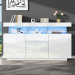 Modern Sideboard High-Gloss Coffee Bar LED Light Strip 140x35x80cm White Acrylic