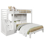 Children's Bunk Bed with Storage Stairs and Movable Side Table, 90x200cm and 140x200cm, White