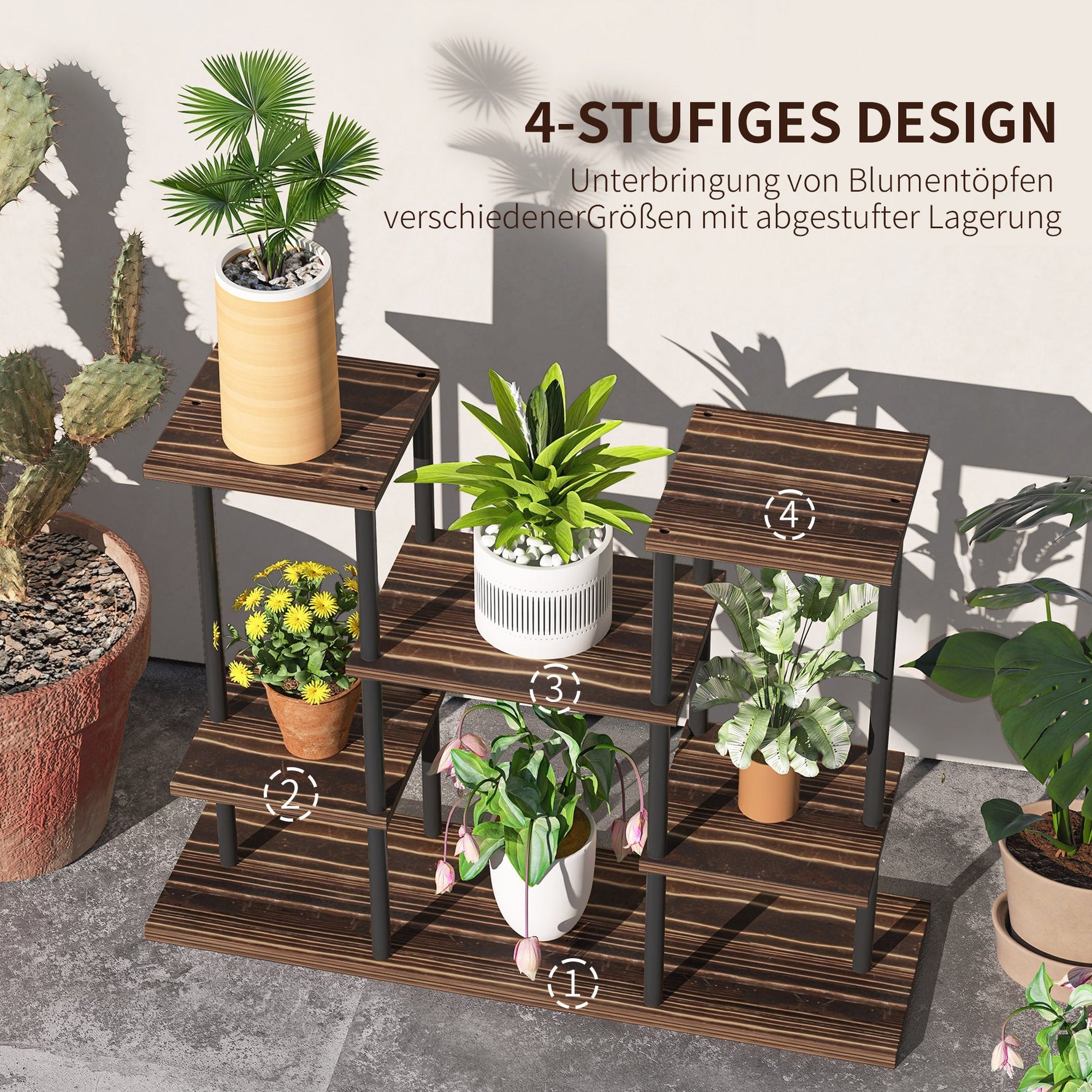 Plant Stand 4-Tier 61.5cm Indoor Outdoor Wooden