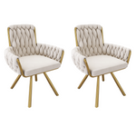 Velvet Dining Chair Set of 2, Luxury Swivel Armchair with Metal Legs, Beige