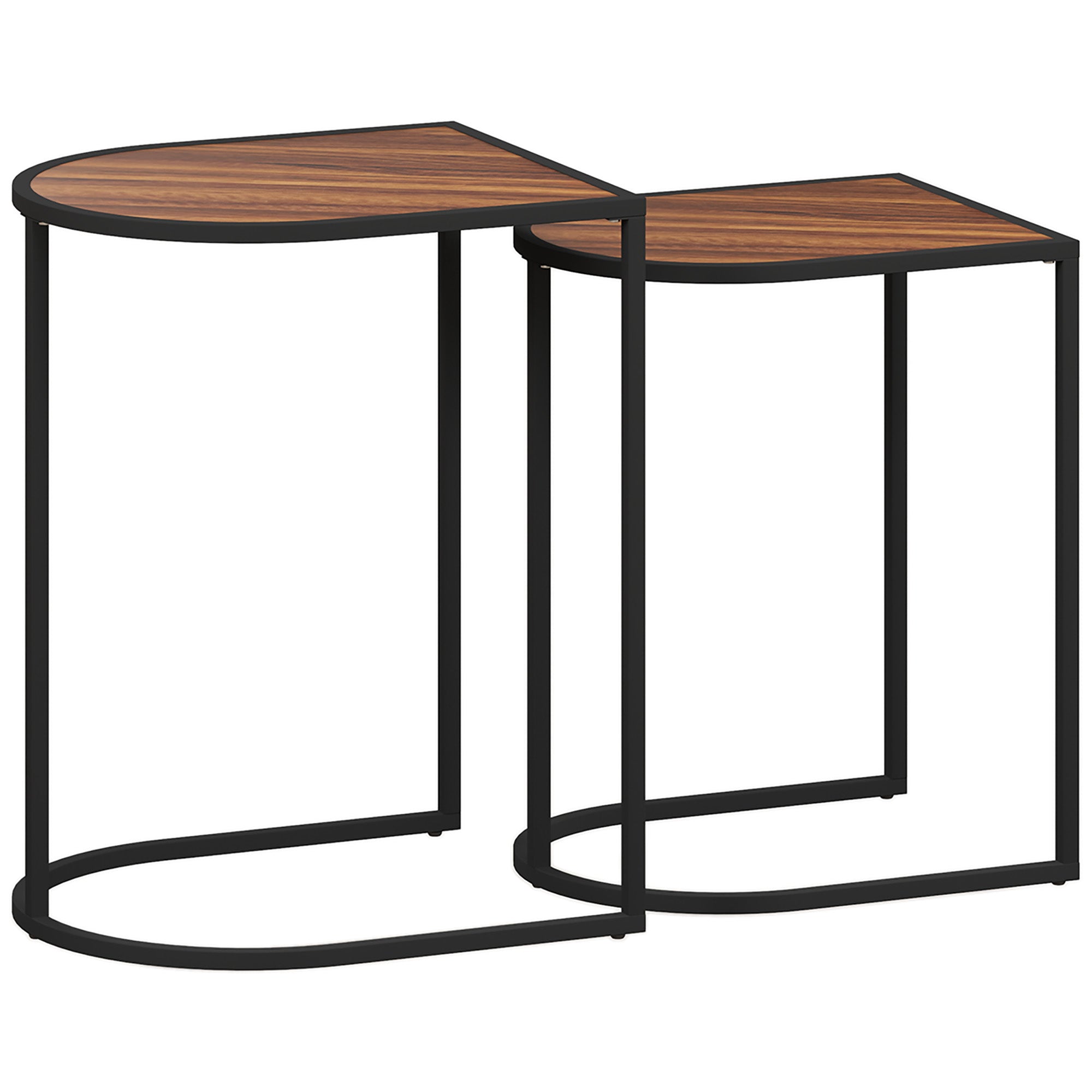 Set of 2 Coffee Tables, Square Stackable Side Tables, Steel, Brown + Black