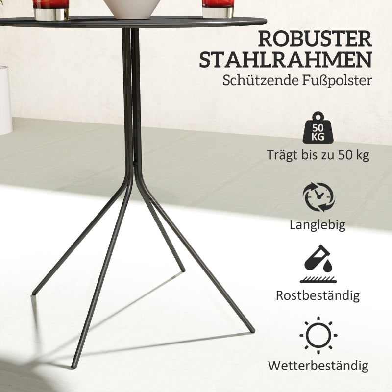 Folding Garden Table, Round Ø60 x 71 cm, Weatherproof Steel, Black
