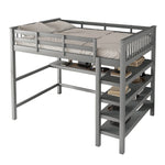 Loft Bed 140x200cm Storage Compartments Desk - Grey