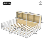 Fence Daybed Platform Bed 140x200cm with Storage, White Metal