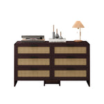 Rattan Cabinet, 130CM Arc Shaped Corner 6-Drawer Storage, Reddish-brown