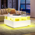 Coffee Table, Modern High-Gloss LED with 2 Drawers, Glass