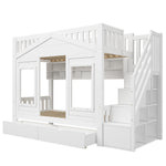 Children's Bunk Bed 90x200cm with Storage Stairs, Solid Wood White
