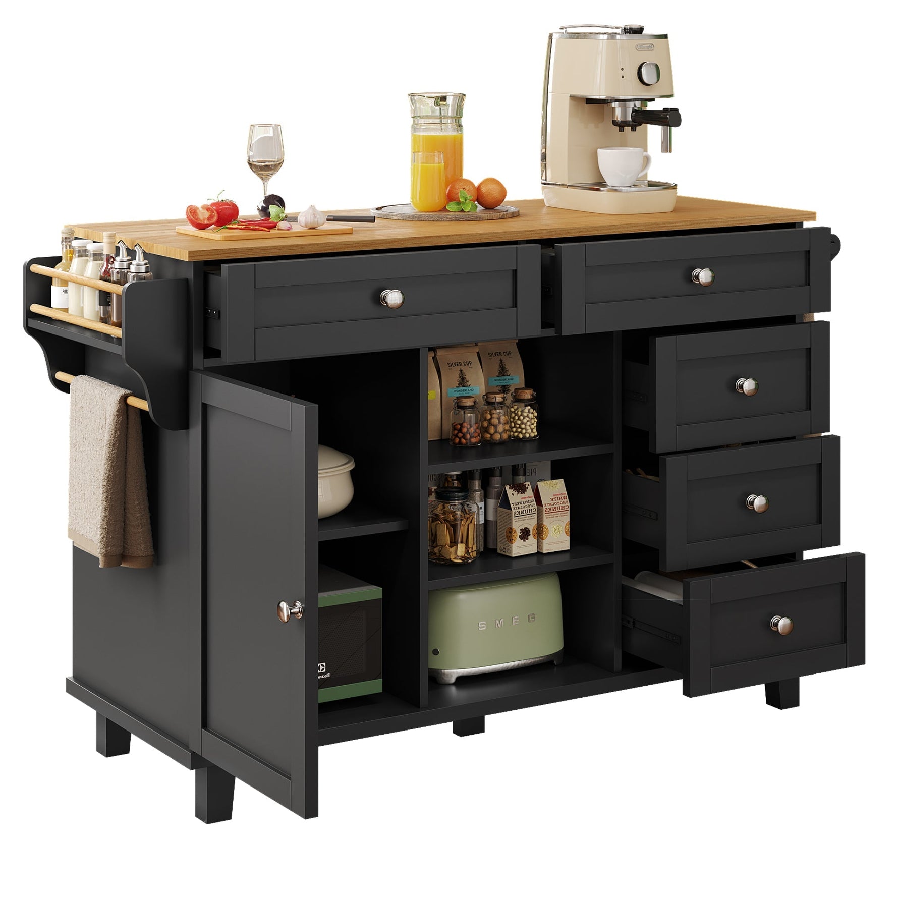 Dining Trolley 134x46x92cm Mobile & Stationary Storage Cabinet Black