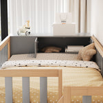 Loft Bed, Multifunctional with Shelves, Storage & Wardrobe, Grey + Raw Wood