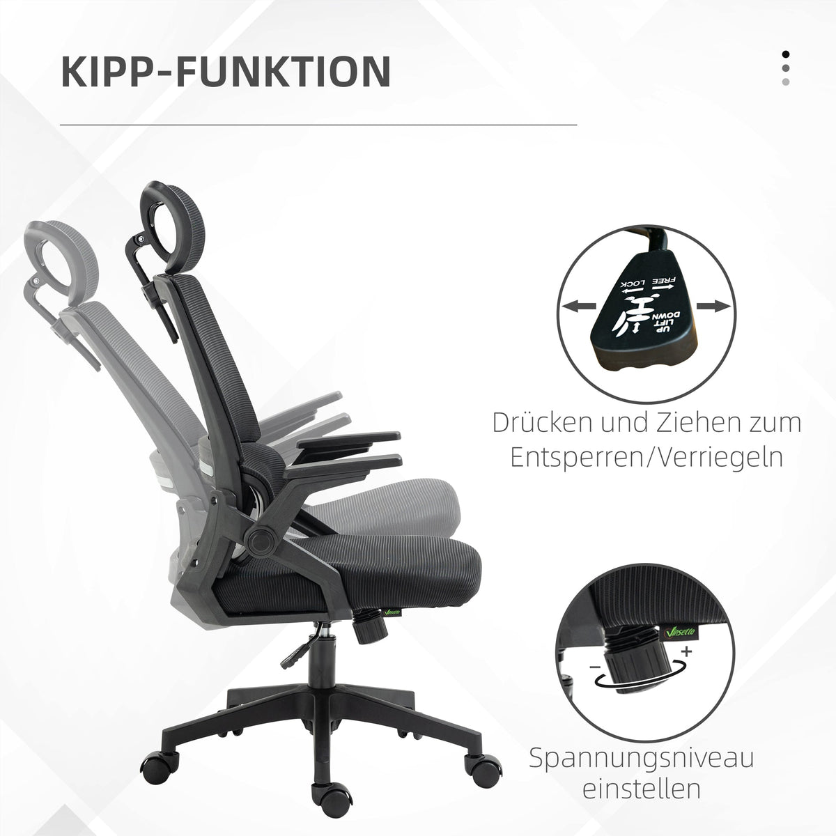 Office Chair Ergonomically Adjustable, Headrest, Armrests, Swivel, Rocking Function
