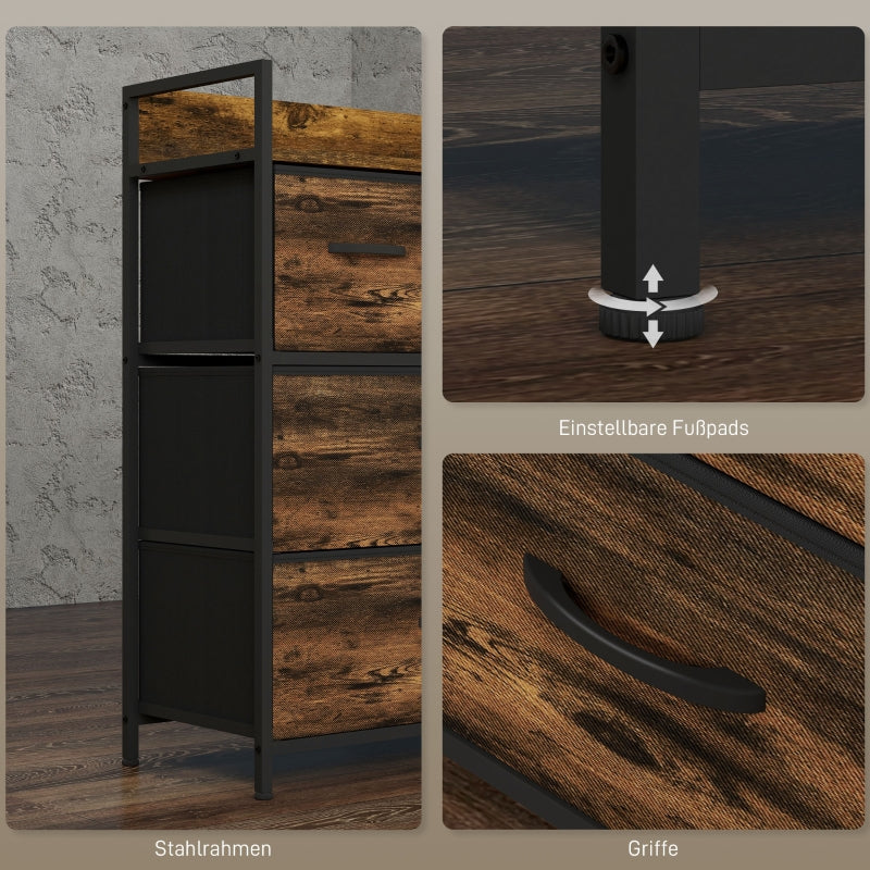 Chest of Drawers Sideboard, 4 Fabric Drawers, Industrial, Brown/Black