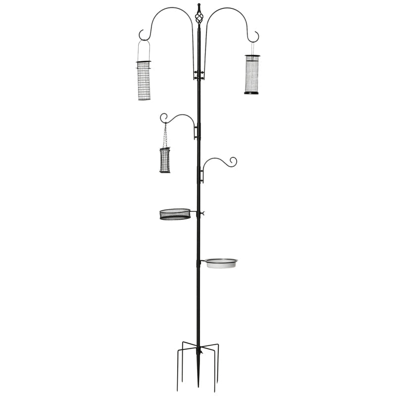 Bird Feeding Station, 208 cm 4 Hooks Bird Bath, Steel, Black