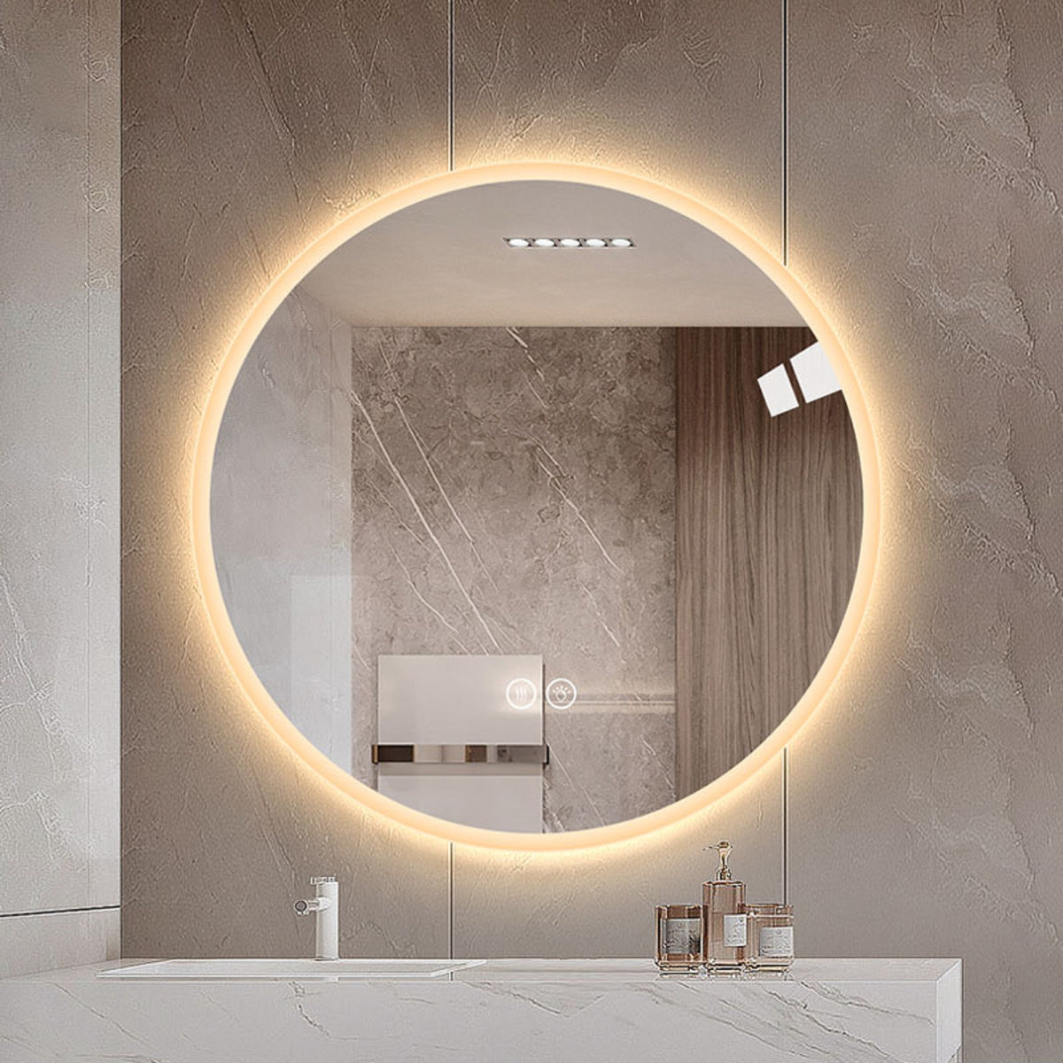 Round LED Bathroom Mirror 80 cm - Anti-Fog Dimmable HD Silver Glass