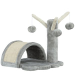 Cat Tree, Small Tower with Cave, 2 Play Balls, Scratching Mat, Light Grey