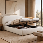 Upholstered Double Bed 180x200cm with Storage, White Bouclé