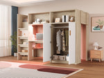Multifunctional Loft Bed 90x200 with Desk, Wardrobe & Storage, Wood