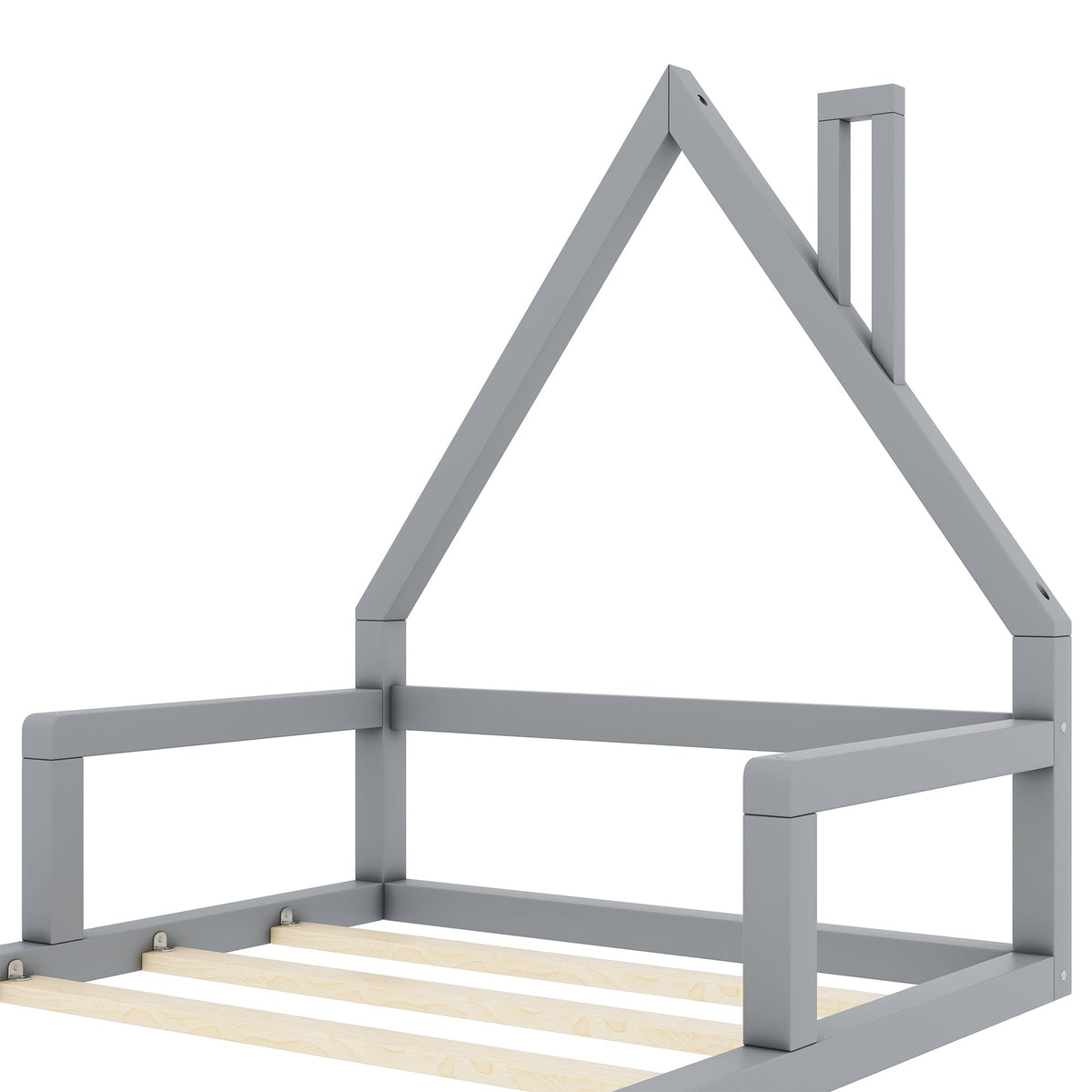 House Bed 90x200cm Flat Bed Simple Design Solid Pine - Grey