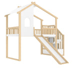 Loft Bed with Storage Ladder, Slide and Window, Natural and White