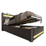 Upholstered Children's Bed 90x200cm, LED & USB, Storage Headboard, Grey Linen