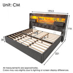 Upholstered Bed 180x200cm Hydraulic Storage LED Headboard 4 Charging Stations Linen Fabric Grey