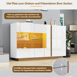 Sideboard High Gloss Chest of Drawers, White Chipboard with Glass