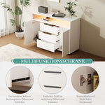 Multi-functional Cabinet with Open Shelving, Three Drawers and Side Doors, Matte White
