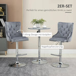 Bar Stools, Set of 2 Swivel Height-Adjustable with Footrest, Light Grey Velvet Look