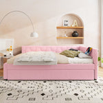 Daybed 140x200cm Sofa Bed Pull-Out Bed Lamp USB/Type-C - Faux Fleece Pink