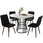 Dining Table Set 5-Piece Round 100cm Velvet Chairs - White/Black
