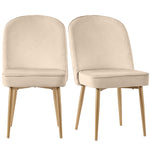 2 Dining Chairs Modern Comfortable Gold Metal Legs Beige Velvet
