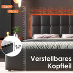 Bed Frame, LED, 4 Drawers, Adjustable Headboard, Black PU